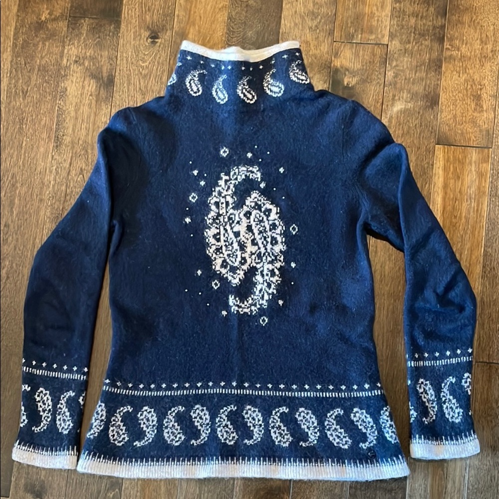 Olsen Tribute to Blue Navy Blue Paisley Motif Women's Sweater wool alpaca blend